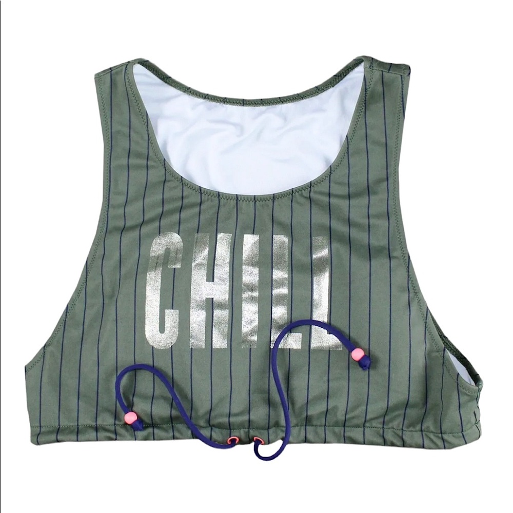 Women's VICTORIA'S SECRET Green / Navy Striped Chill Padded Bra Swim Top MEDIUM